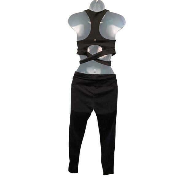 MANDUKA 2 PC BLACK ACTIVEWEAR SET WRAP BAND SPORT BRA S BOTTOM M - Picture 4 of 12